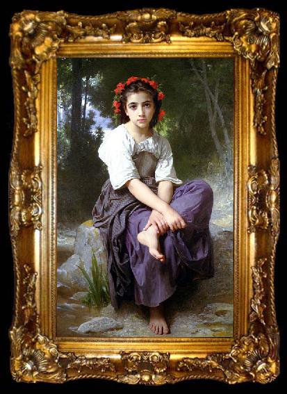 framed  William-Adolphe Bouguereau At the Edge of the Brook, ta009-2